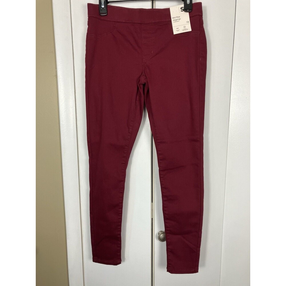 NWT SO Mid Rise Jeggings Adjustable Waist Burgundy SIze 18-fit like a size 8